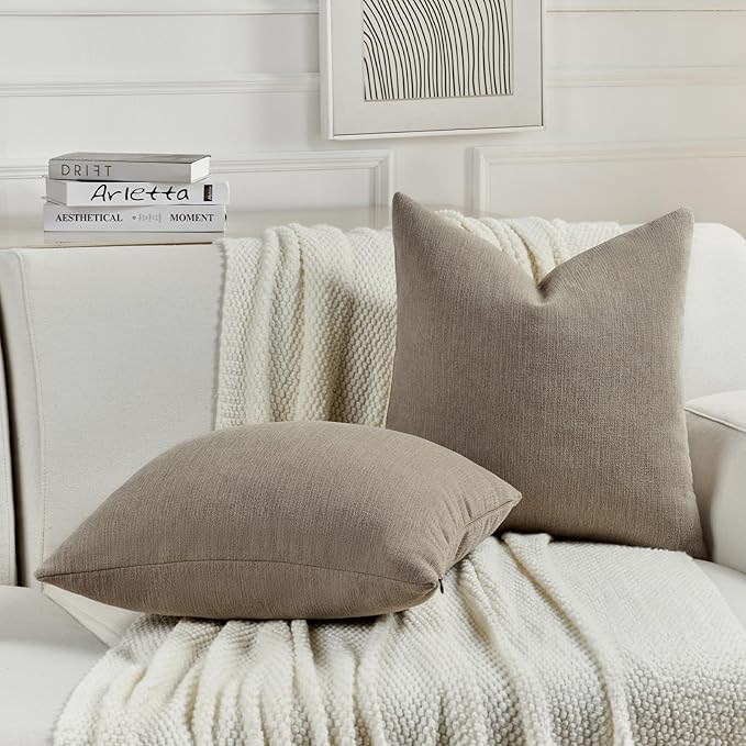 FUTEI Coffee Chenille Decorative Throw Pillow Covers 12x20 Inch Set of 2,Soft Cozy Faux Linen Textured Lumbar Pillow Cases,Farmhouse Home Decor for Couch Living Room