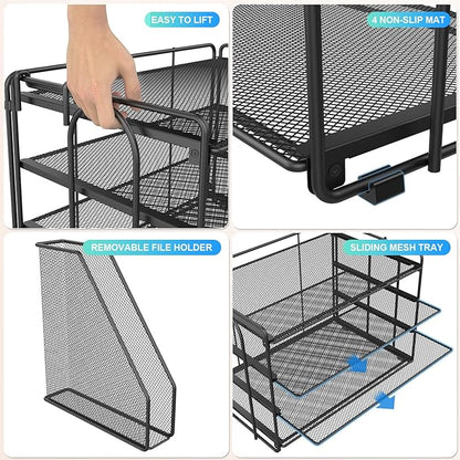 gianotter 4-Tier Paper Organizer With Magazine Holder, Desk Organizers and Accessories, Desk Accessories & Workspace Organizers, File Organizer for Office Supplies Storag (Black)