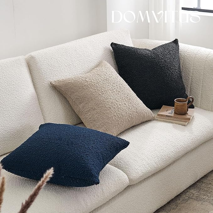 DOMVITUS Boucle Pillow Covers 20x20, Black Decorative Couch Pillows for Living Room, Throw Pillow Covers for Bedroom Chair Sofa Accent Couch Pillows Soft Cushion Case, 1PC