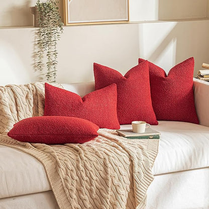 MIULEE 20x20 Inch Christmas Decorative Pillow Covers for Couch Bed Set of 2 Textured Boucle Neutral Winter Throw Pillows Red Accent Solid Cushion Pillowcases Sofa Livingroom Home Decor