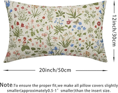 Vitage Floral Lumbar Pillow Covers 12x20 Set of 2 Spring Green Red Cream Pattern Rustic Decorative Outdoor Farmhouse Zipper Flower Pillowcases Decorations Throw Cushion Cover Decor for Couch Sofa Bed