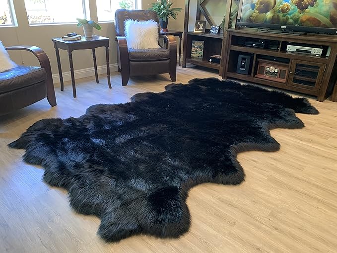 LAMBZY Faux Sheepskin Super Soft Hypoallergenic Silky Shag Rug for Living Room, Kids Room, Sofa (Decto 10 Pelts 6'x10', Black)