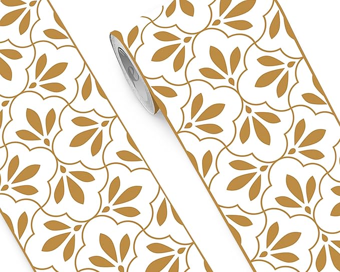 FLFK Wallpaper Border Gold and White Patterns Peel and Stick Wall Border Self Adhesive Wallpapers for Living Room Bedroom Kitchen Bathroom 10"x240"