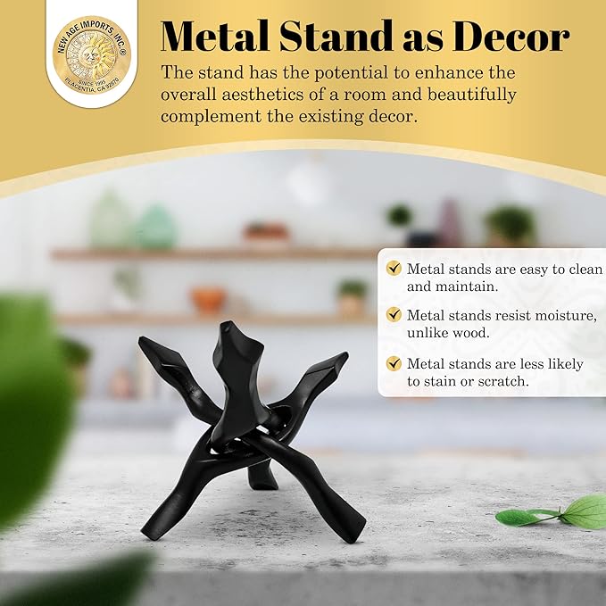 New Age Imports, Inc. Tripod Stand - Home Decor Holder for Abalone Shell for display or smudging, Crystal Ball, Trinket & Jewelry Dish, Bowls, Geodes, & More! Heavy Duty (4 INCH - Black Metal)