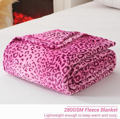 Viviland Flannel Fleece Blanket King Size 90x90 inches, Lightweight, Super Soft Cozy Warm Blanket, Cheetah Print Pink