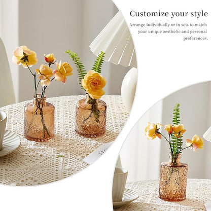 Glass Bud Vases Set of 16 - Amber Assorted Small Mini Glass Vases for Flowers, Crystal Vintage Vase Set, Bulk Centerpieces for Table Décor, Wedding, Home and Events (Amber, 16 Pcs)