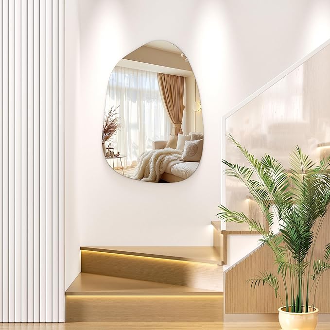 Hasipu Irregular Wall Mirror, 32"x24" Asymmetrical Frameless Mirror, Modern Decorative Mirrors for Living Room, Entryway, Hallway, Bathroom, Bedroom,Wall Mounted Home Decor