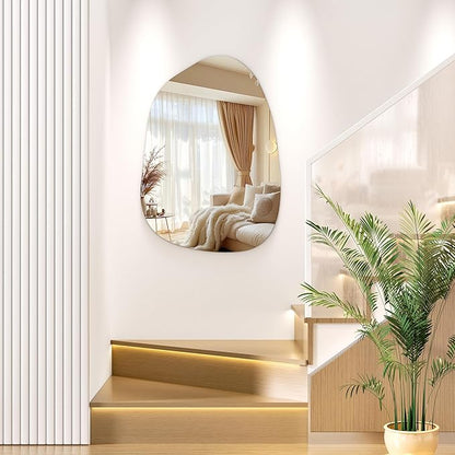 Hasipu Irregular Wall Mirror, 32"x24" Asymmetrical Frameless Mirror, Modern Decorative Mirrors for Living Room, Entryway, Hallway, Bathroom, Bedroom,Wall Mounted Home Decor