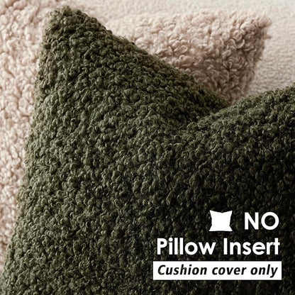 Foindtower 2 Pieces 26x26 Inch Olive Green, Faux Fur Throw Pillow Cover Accent Sherpa Furry Pillow Covers Fuzzy Soft Pillowcases Cozy Sheepskin Decorative Fleece Cushion Case for Bed Couch Living Room