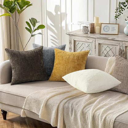 decorUhome Spring Dark Grey Chenille Throw Pillow Covers 18x18 Set of 2 Textured Slubby Couch Pillow Covers Farmhouse Accent Modern Neutral Decorative Pillow Cases for Bed Sofa Living Room