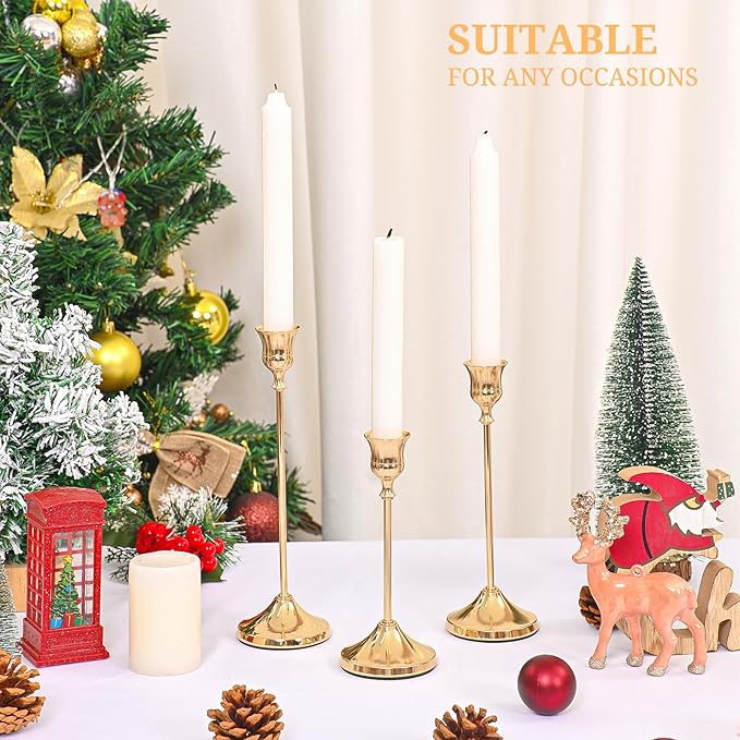 Candlestick Holders 15 PCS, Metal Taper Candle Holder, Gold Candle Holders for Pillar Candles, Vintage Dining Table Centerpiece Decorations for Wedding Party Christmas Halloween Decor