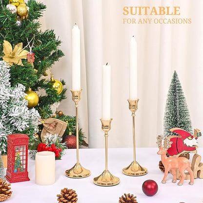 Candlestick Holders 15 PCS, Metal Taper Candle Holder, Gold Candle Holders for Pillar Candles, Vintage Dining Table Centerpiece Decorations for Wedding Party Christmas Halloween Decor