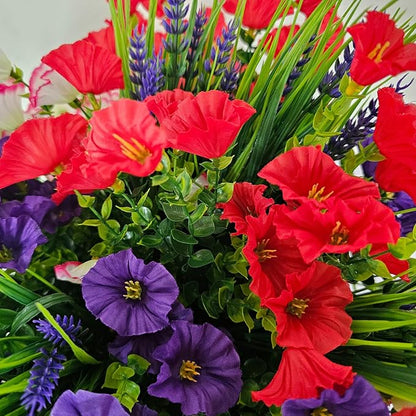 Artificial Silk Flowers for Outdoor Decoration,12 Bundles Faux Flowers Colorful Morning Glory with Eucalyptus Fake Plants Greenery UV Resistant for Outside Front Door Planter Porch Patio Yard
