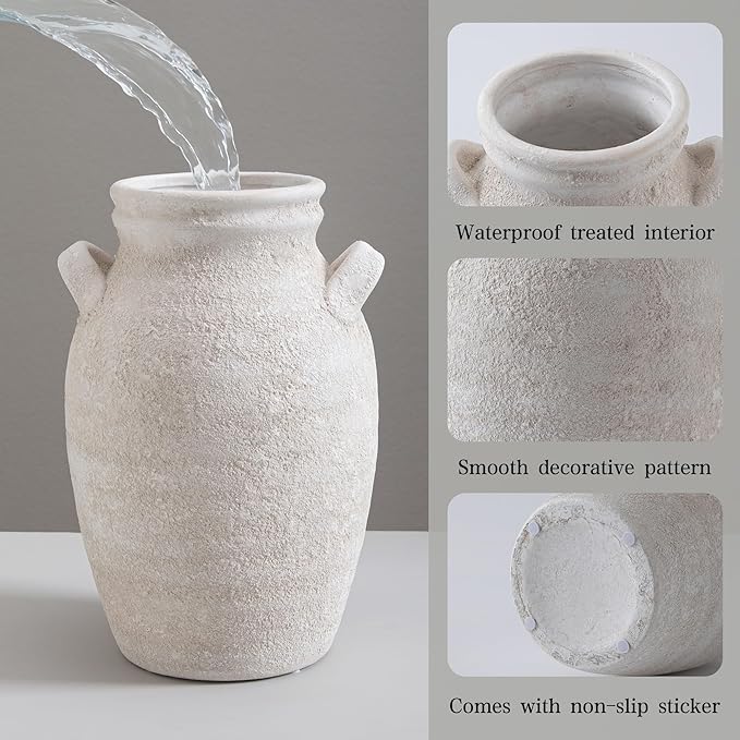 Ceramic Flower Vase Home Decor, 9.76 Inch Large White Decorative Vase, Rustic Farmhouse Vase for Living Room Bedroom Kitchen Table Office Centerpiece Decorations, Holiday & Wedding