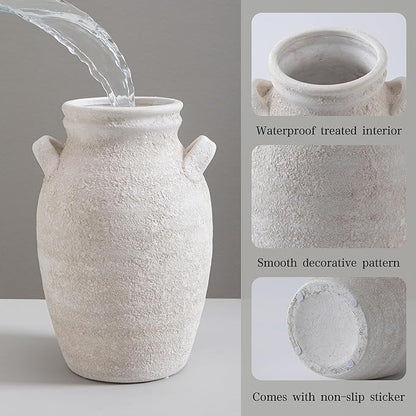 Ceramic Flower Vase Home Decor, 9.76 Inch Large White Decorative Vase, Rustic Farmhouse Vase for Living Room Bedroom Kitchen Table Office Centerpiece Decorations, Holiday & Wedding