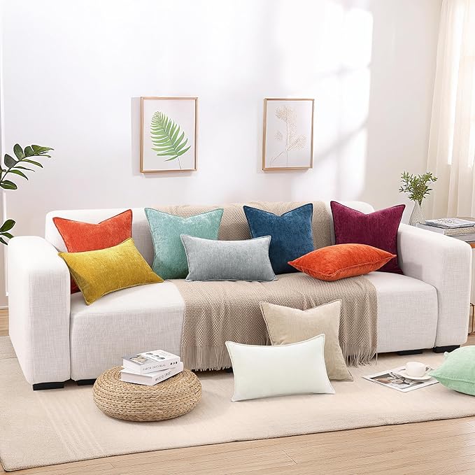 decorUhome Spring Couch Euro Sham Throw Pillow Covers 26x26 Set of 2, Decorative Soft Velvet Neutral Chenille Pillow Covers with Elegant Design for Sofa Bed Living Room Home Decor, Beige