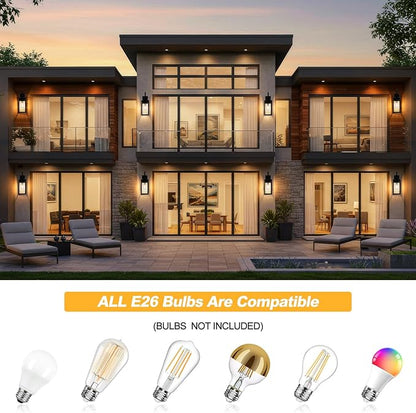 Dusk to Dawn Outdoor Wall Light, 19" Large Outdoor Light Fixture 2 Pack, Black Exterior Light Fixtures Wall Sconces Porch Lights, Waterproof Outdoor Lighting for House, Garage -with Gold Trim