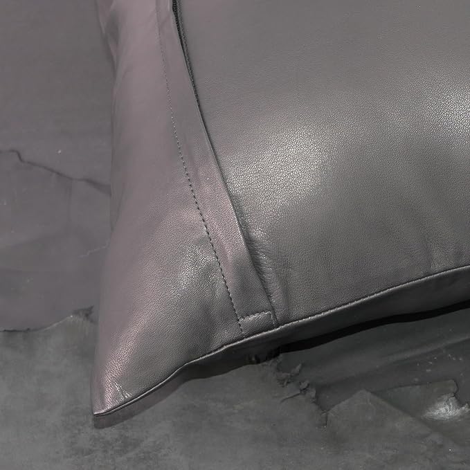 LL LEATHER LOVERS Lambskin Leather Pillow Cover - Sofa Cushion Case - Decorative Throw Covers for Living Room & Bedroom, 22x22 Inches - Black Pack of 2