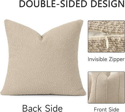 YCOLL Textured Boucle Throw Pillow Covers 24x24 Pack of 2 - Soft Neutral Striped Cushion Covers, Cozy Accent Decorative Pillow Covers for Couch, Sofa, Bed, Living Room (Oatmeal)