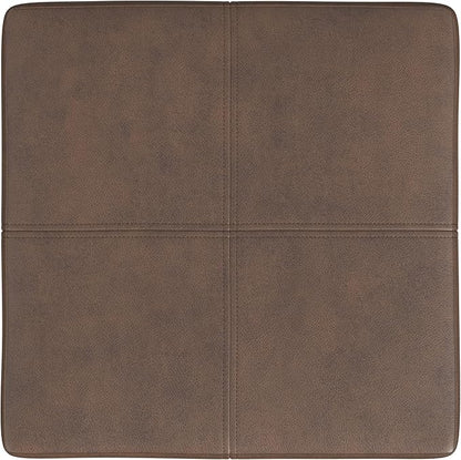 Homepop Decorative Large Square Gold Metal Ottoman | Ottoman Stool for Living Room & Bedroom | Decorative Home Furniture (Brown Faux Leather)