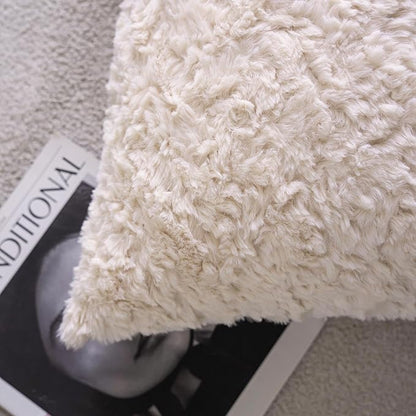 Neelvin Set of 2 Faux Fur Throw Pillow Covers 16x16 Inch Beige Cozy Soft Solid Decorative Pillowcases Thick Plush Sheepskin Cushion Case for Chair and Couch Sofa Bedroom