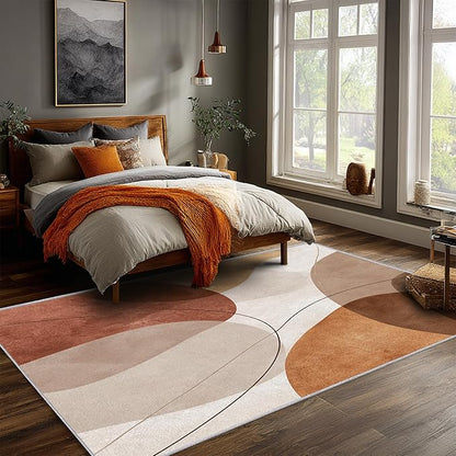 Boho Abstract Rug, 5x7 Area Rugs Geometric Line Minimalist Pattern for Living Room, Bedroom, Boho Abstract Home Decor Accessories Indoor Carpet, Non Slip & Machine Washable