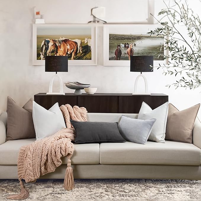 ZWJD Khaki Pillow Covers 16x16 Set of 2 Chenille Throw Pillow Covers with Elegant Design Soft and Luxurious Decorative Throw Pillows for Couch, Bed, and Home Decor