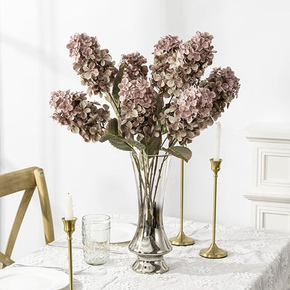 Fake Flowers Hydrangea Silk Flowers with Stems,Brown Flowers Fall Hydrangea Artificial Flowers,Winter Flowers Artificial for Decoration Vase Indoor and Outdoor 24"（Brown ） 8PCS Wthout Vase