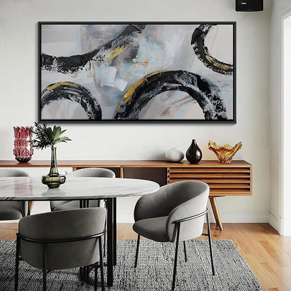 CHATYOUNG Abstract Wall Art Large Canvas, Black and White Gold Living Room Wall Decor, Modern Abstraction Artwork as Bedroom Home Dining Room Office Decor, Framed, 29 x 58 In