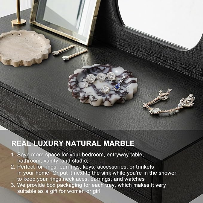 Jewelry Tray,6.2"x6.2"x0.7" Marble Jewelry Tray for Entryway Table,Countertop Bathroom, Kitchen Dresser,Marble Tray,Waiting for Storage of Small Trinket,Home Decor Organizer