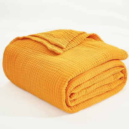 EMME Cotton Muslin King Blanket Bed Layering Breathable Gauze Blanket Soft Lightweight Blankets Adults (Mustard Yellow, 108"x90")