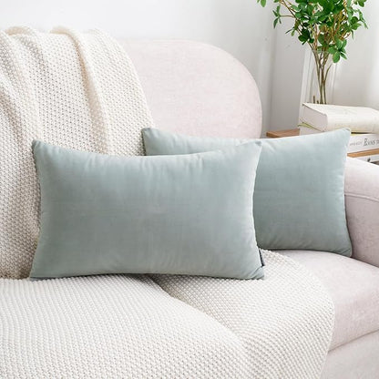 HWY 50 Baby Blue Velvet Rectangular Throw Pillow Covers 12x20 Inch, Pack of 2 Soft Cozy Solid Decorative Luxury Cushion Cases for Couch Sofa Bed Living Room Bedroom