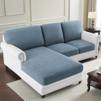 H.VERSAILTEX Super Stretch Individual Jacquard Couch Cushion Covers Furniture Protector Spandex Anti-Slip Soft Thickened Slipcovers Easy Install, (1 PC, Large Sofa Seat Couch Cover, Stone Blue)