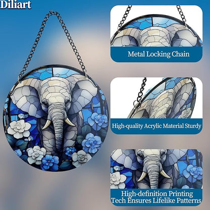 Handcrafted Organic Glass SunCatcher for Home Decor and Outdoor Garden Decor -Elephant Suncatcher Hanging Ornaments for Indoor Window Sun Catching, Room Decor Aesthetic and Housewarming Gifts