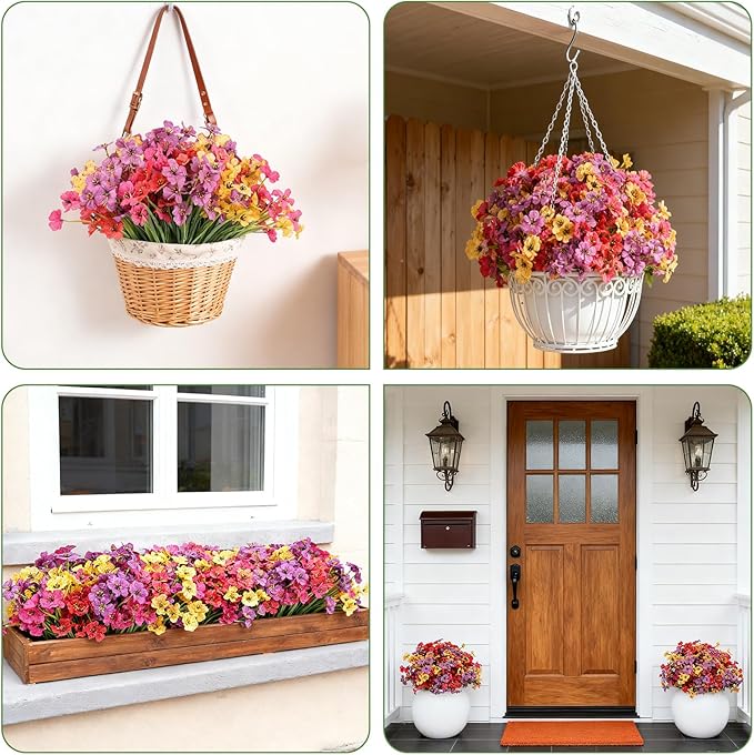 Artificial Flowers for Outdoor Faux Plants for Spring Summer Decoration, UV Resistant Realistic Silk Plastic Fake Flowers Garden Porch Patio Balcony Yard Front Home Decor, 24 Bundles