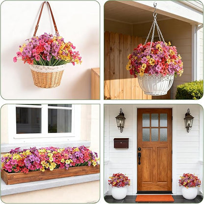 Artificial Flowers for Outdoor Faux Plants for Spring Summer Decoration, UV Resistant Realistic Silk Plastic Fake Flowers Garden Porch Patio Balcony Yard Front Home Decor, 24 Bundles