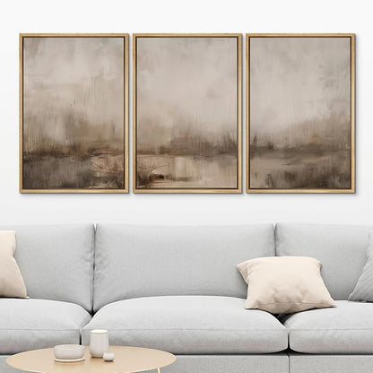 MUDECOR Framed Wall Art Print Set Minimalist Abstract Landscape Misty Horizons Illustrations Modern Art Decorative Chic for Living Room, Bedroom, Office - 24"x36"x3 Natural