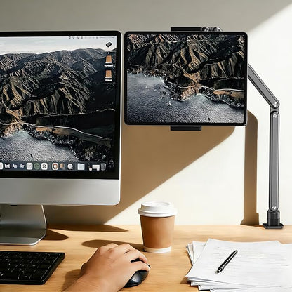 Urmust Tablet Stand for Desk, Adjustable iPad Holder Clamp Mount, 360° Rotation, Sturdy Aluminum Tablet Arm Mount for 4.7"-15.6" iPad Pro/Air/Mini, iPhone, Galaxy Tab, for Kitchen, Work, Video Call