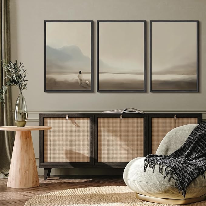 MUDECOR Framed Wall Art Print Set Serene Coastal Landscape Minimalist Illustrations Modern Art Boho Decorative Colorful Chic for Living Room, Bedroom, Office - 16"x24"x3 Black