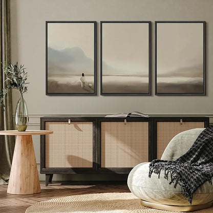 MUDECOR Framed Wall Art Print Set Serene Coastal Landscape Minimalist Illustrations Modern Art Boho Decorative Colorful Chic for Living Room, Bedroom, Office - 16"x24"x3 Black