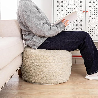 Round Pouf Ottoman 20 x 20 x 14 Inches Boho Poof Home Decor Floor Pouffe Ottoman Foot Rest for Couch Sofa Bean Bag Chairs Living Room Bedroom (Linen White)