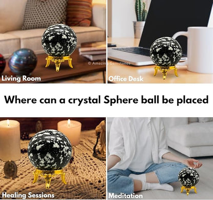 Amazing Gemstone White and Black Tourmaline Crystal Ball with Stand - 1.5 Inches Crystal Sphere Meditation Balls for Witchcraft and Decorative Balls
