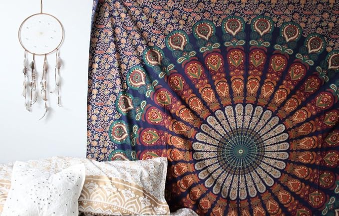raajsee Turquoise Blue Tapestry- Tapestrys Mandala Wall Hanging- Hippie Tapestry For Bedroom Aesthetic-Size Medium (52x60 Inches / 132x152 Cms)
