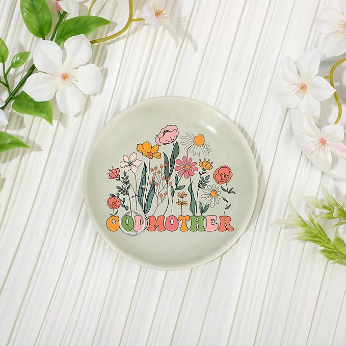 JoycuFF Godmother Proposal Gift Gifts Will You Be My Godmother Ceramic Trinket Jewelry Dish Gifts for Birthday Christmas