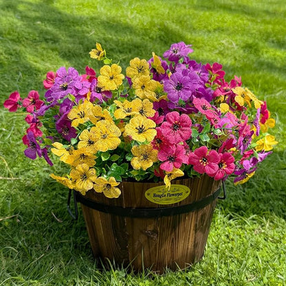 12 Bundles Artificial Flowers for Outdoor,UV Resistant Fake Flowers,Faux Plants for Outside Hanging Planters,Artificial Plants for Indoor Porch Garden Home Wedding Decor(Yellow,Fuchsia,Purple)