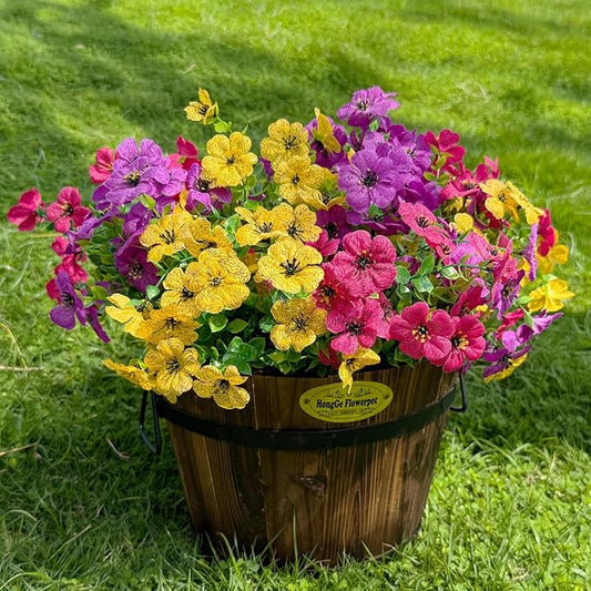 12 Bundles Artificial Flowers for Outdoor,UV Resistant Fake Flowers,Faux Plants for Outside Hanging Planters,Artificial Plants for Indoor Porch Garden Home Wedding Decor(Yellow,Fuchsia,Purple)