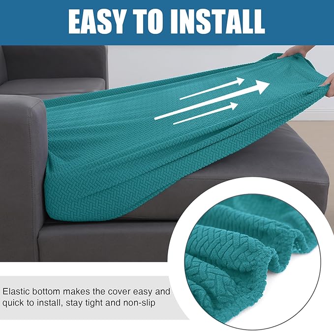Smiry Waterproof Couch Cushion Covers, Stretch Jacquard Sectional Couch Covers, L Shape Chaise Lounge Sofa Slipcover, Washable Elastic Furniture Protector for Pets, Kid (Chaise Cover, Peacock Green)