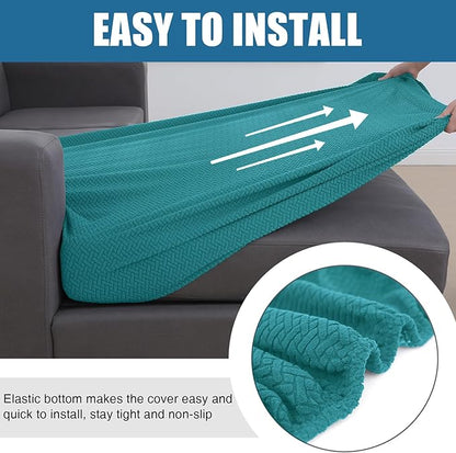 Smiry Waterproof Couch Cushion Covers, Stretch Jacquard Sectional Couch Covers, L Shape Chaise Lounge Sofa Slipcover, Washable Elastic Furniture Protector for Pets, Kid (XL-Chaise Cover,Peacock Green)