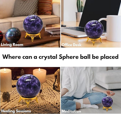 Amazing Gemstone Lepidolite Crystal Ball with Stand - 1.5" Inches Crystal Sphere Meditation Balls for Witchcraft and Decorative Balls