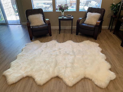 LAMBZY Faux Sheepskin Super Soft Hypoallergenic Silky Shag Rug for Living Room, Kids Room, Sofa (Octo 8 Pelts 6'x8', White)